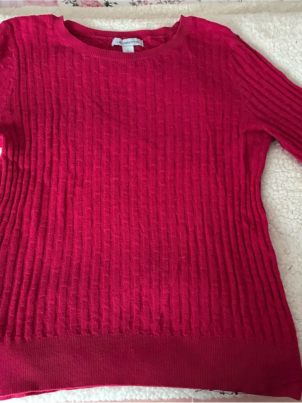 Liz Claiborne Raspberry Ribbed Crewneck Sweater - Picture 3 of 3